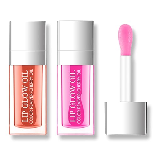 Lisara 2 unidades de aceite de labios voluminoso, brillo labial hidratante, bálsamo labial nutritivo, rosa y cereza