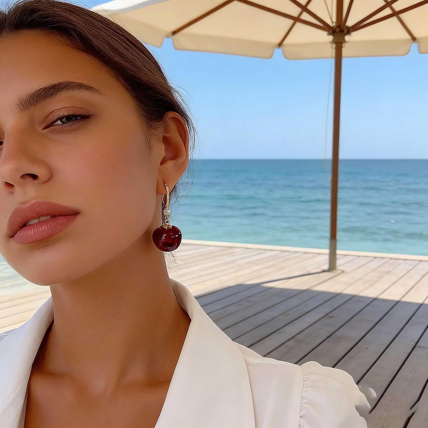 Red Crystal Cherry Dngle Earring Red Cherry Drop Earring Cute 3D Fruit Earrings Large Cherries Rhinestone Earrings Jewelry for Women - Image 5