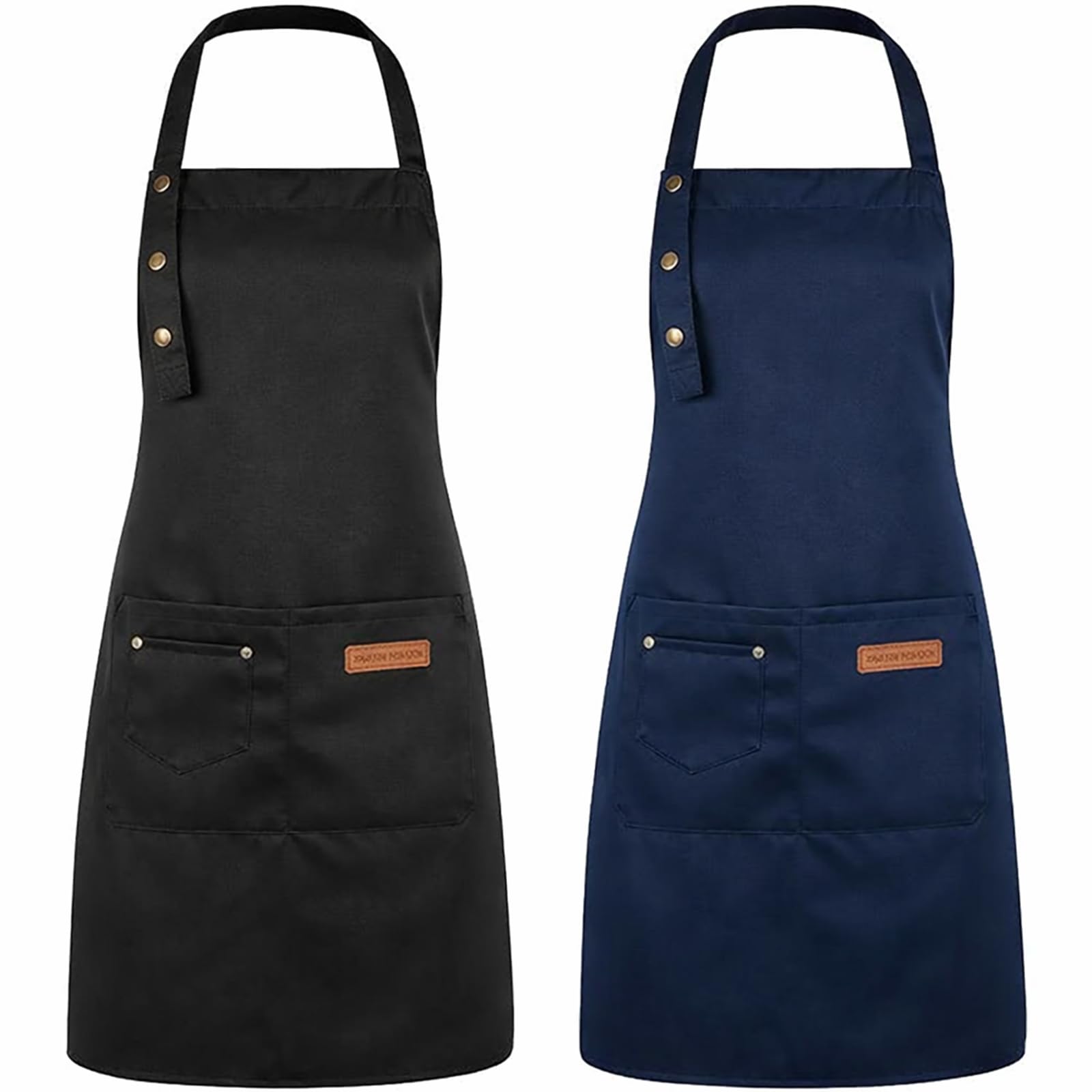 DASHUAIGE 2 Pack Adjustable Waterproof Canvas Aprons, Heavy-Duty Bib with Pockets for Grill & Restaurant Use(Black+Blue)