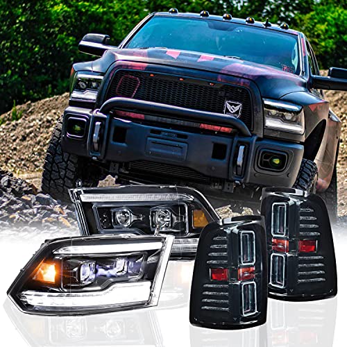Morimoto XB LED Headlights (White DRL) & Smoked Tail Light Assemblies, Fits 2009-2018 Dodge Ram, Plug and Play, DOT Approved LED Housing with Switchback Sequential Turn Signals (1x LF520-ASM 1x LF521)
