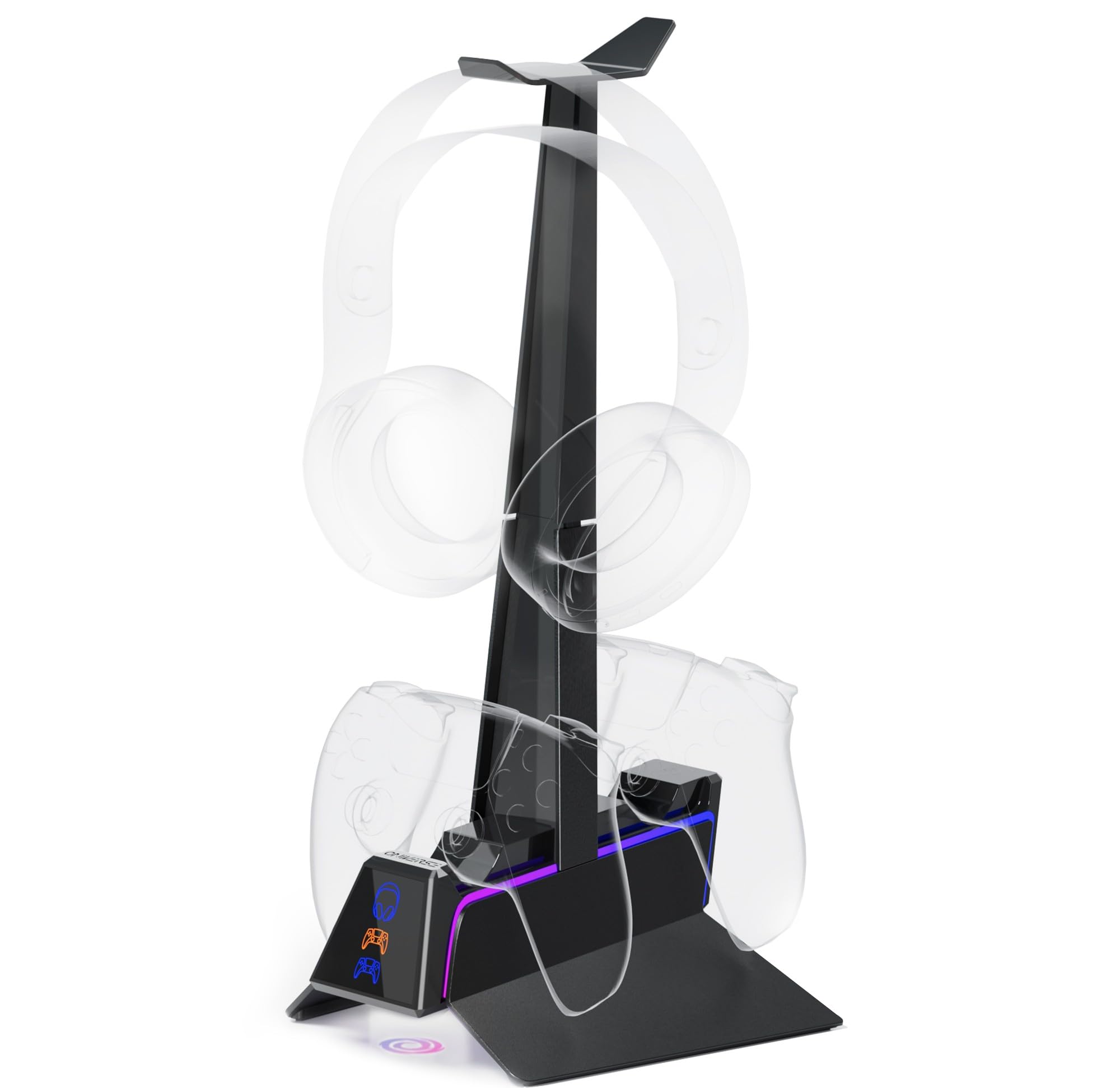 Cargador de Mando PS5 (estación de Carga rápida 2H, Soporte para Mando y Accesorio PS5, Doble Cargador Compatible con DualSense, Soporte extraíble de Carga para Auriculares Incluido