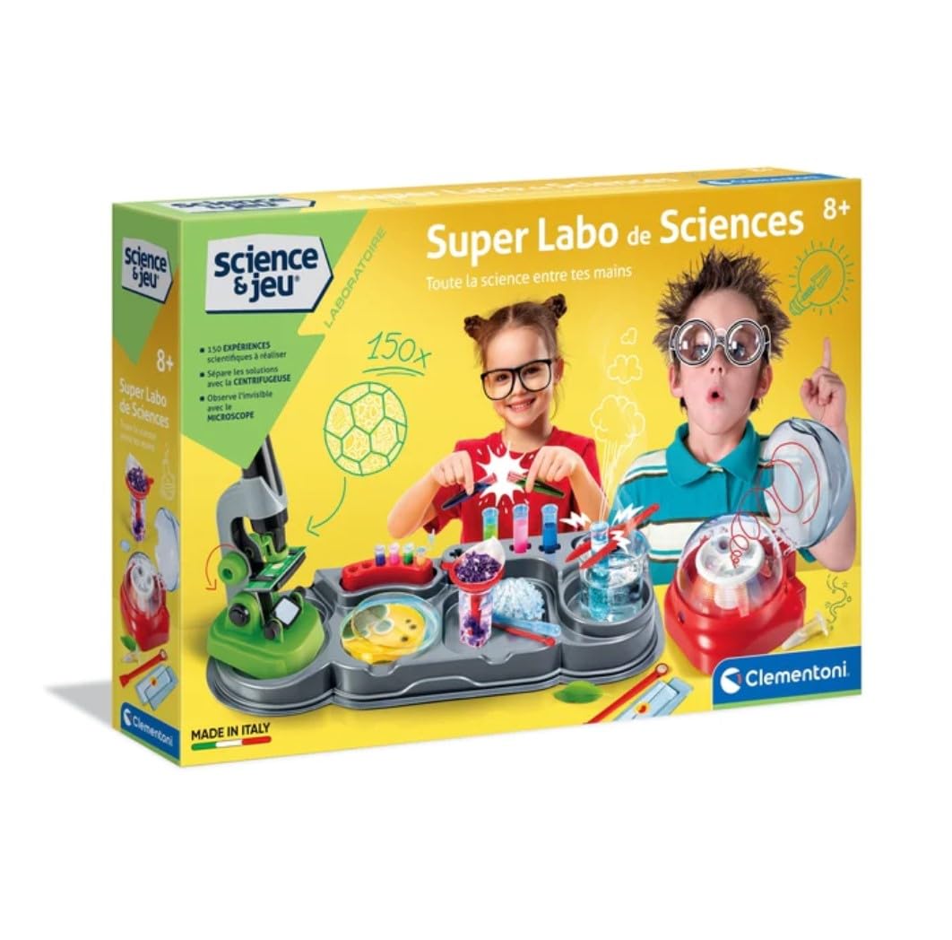 Clementoni - 52315 - Science et Jeu - Laboratoire - Super Labo de Science - avec Microscope, Centrifugeuse et 150 Expériences - Jeu pour Enfants à partir de 8 Ans et Plus