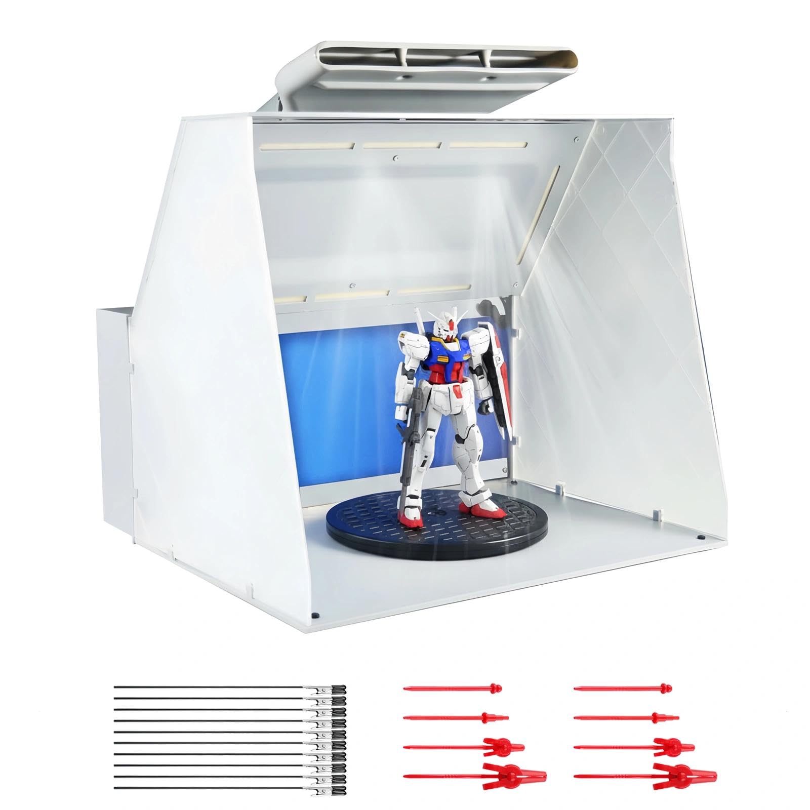 Airbrush Spray Booth Kit,Adjustable Powerful Fan and LED Lights,3-layerFilter with Wide Range of Accessories Includes Turntable,16PCS Alligator Sticks for Painting Model Craft Hobby DIY