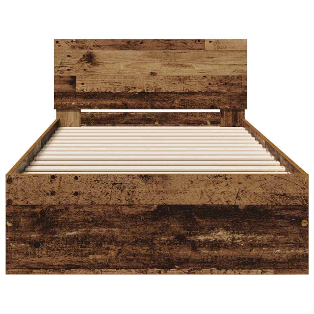 Marco de Cama con Cabecera de Madera Rústica 75 x 190 cm, Estructura Moderna y Resistente con Acabado Mate, Diseño Contemporáneo para Dormitorio, Fácil Ensamblaje