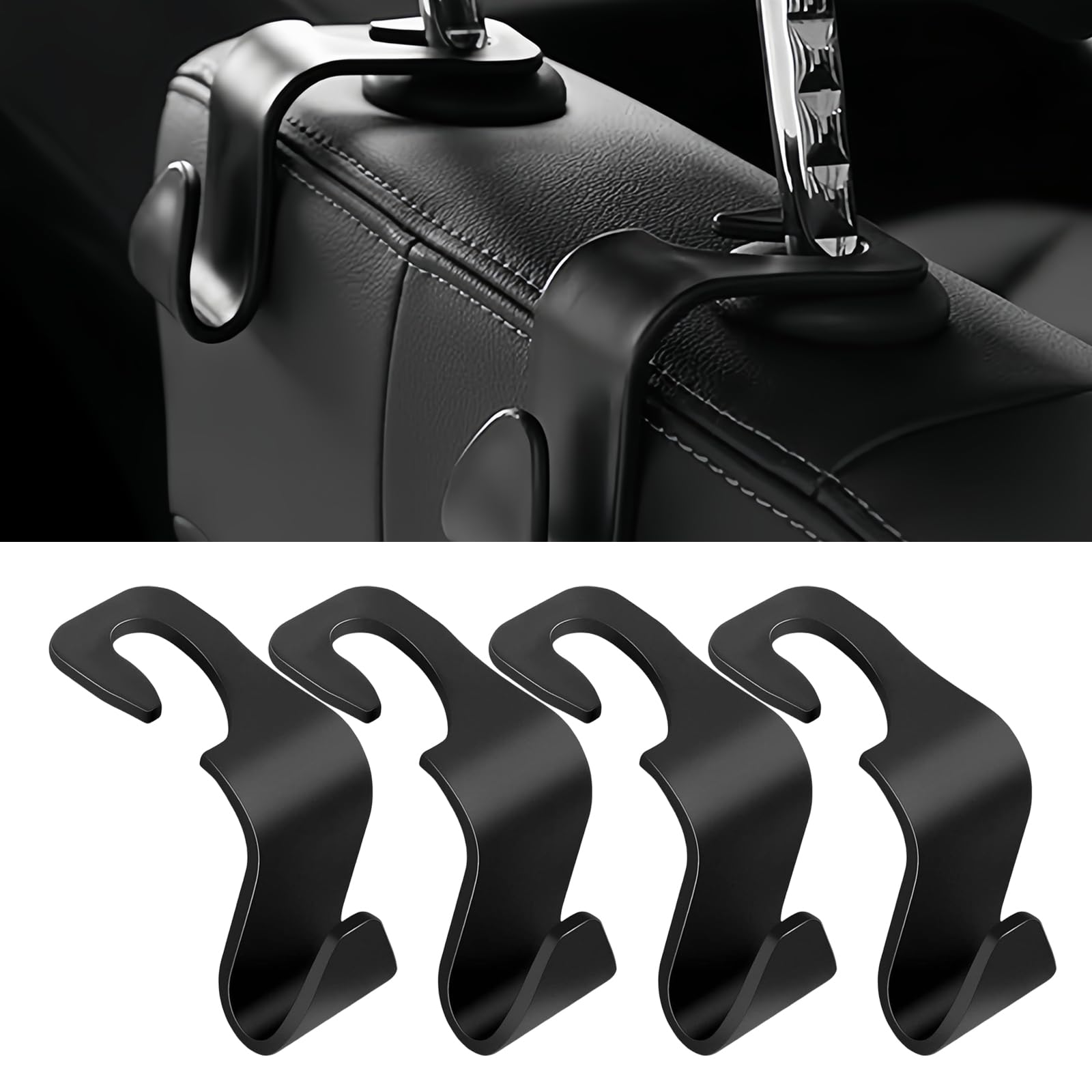 Vagcars Black 4Pcs Car Seat Headrest Hook,Auto Hooks,Multifunctional Car Purse Hook,Heavy Duty Auto Storage Hooks Back Seat Headrest Hanger,Universal For All Vehicles Handbag Clothes Coats (Black)