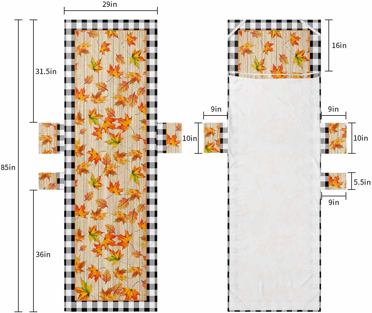 Orange Maple Leaf Beach Pool Patio Lounge Chaise Chair Cover Towel With Pockets,Absorbent & Quick Dry Microfiber Towel Cover Bag Summer Accessories Autumn Fall Leaves Rustic Black White Plaid