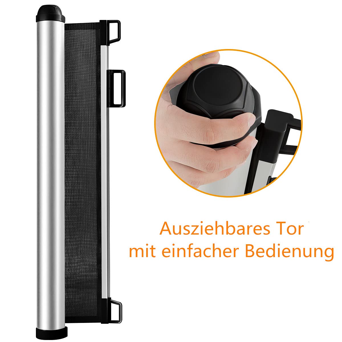 RELAX4LIFE Barrera de Seguridad Extensible hasta 130CM, Valla de Seguridad de Aluminio y Textileno para Perros, Bebés y Gatos, Barrera de Seguridad para Puertas y Escaleras, 130x80cm, Gris