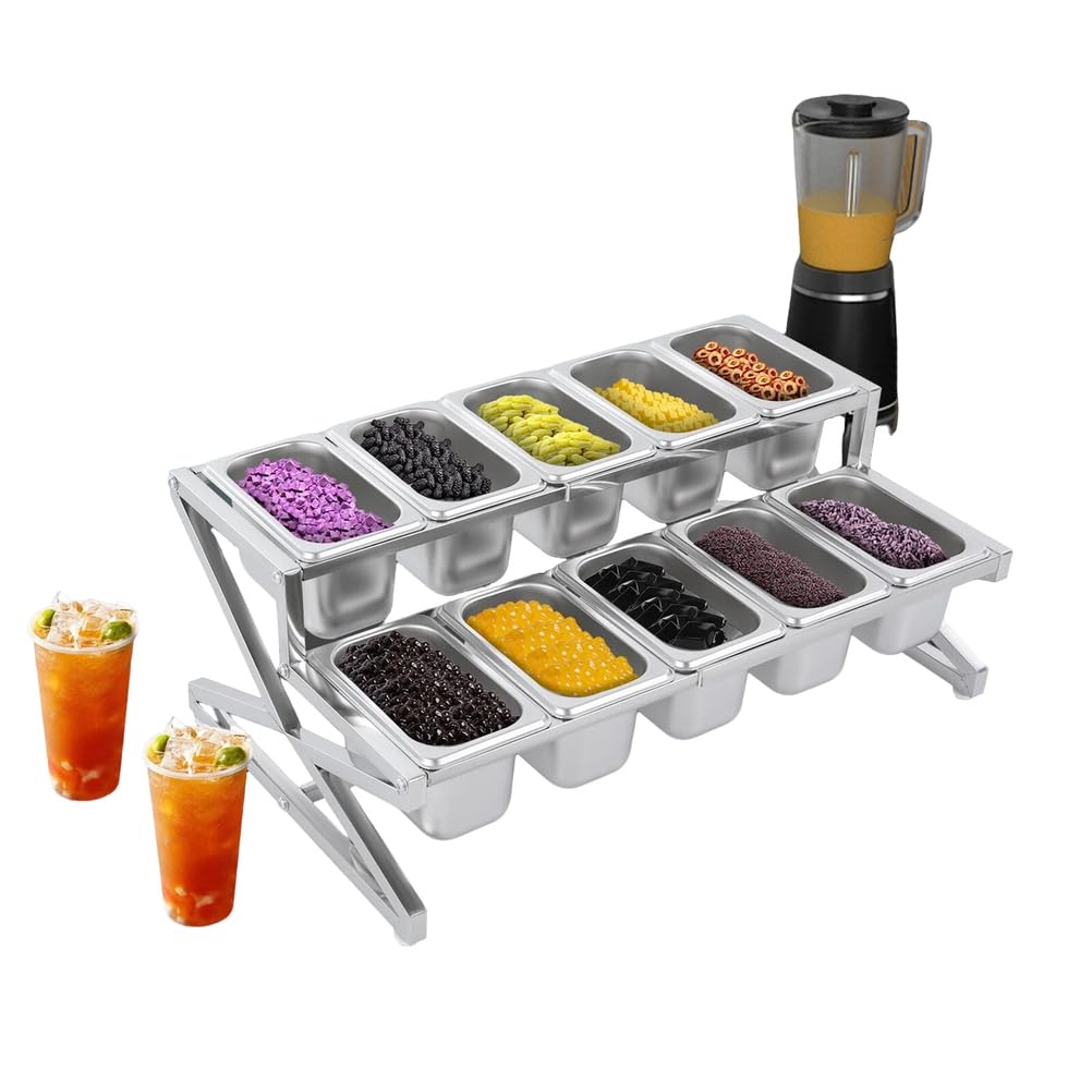 Estante expandible de acero inoxidable para especias, organizador de condimentos con sartenes y tapas de alimentos de 10 1/9 para condimentos, salsas, ingredientes, guarniciones, frutas