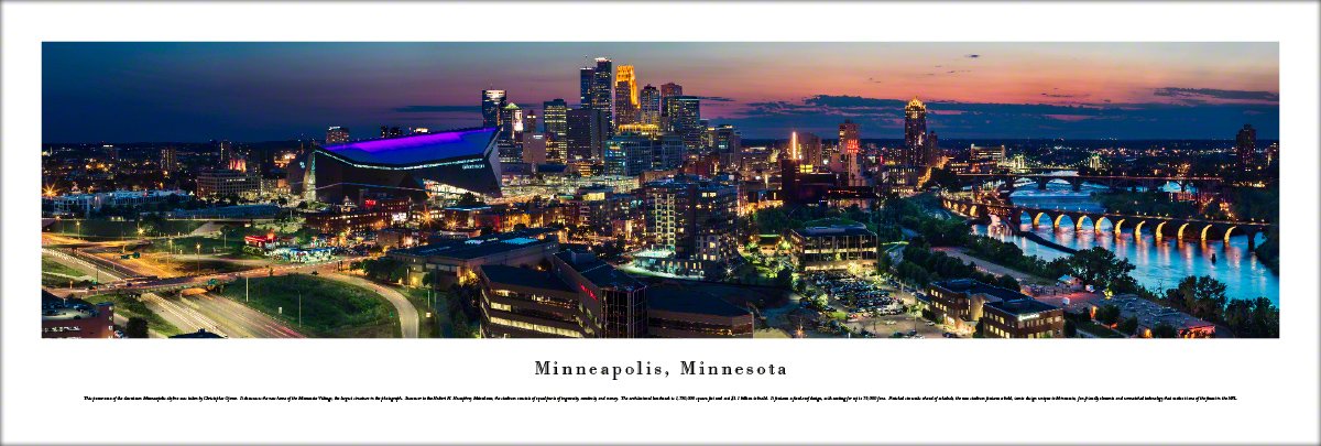 Minneapolis, MN - Twilight Skyline - Unframed Blakeway Panoramas Print