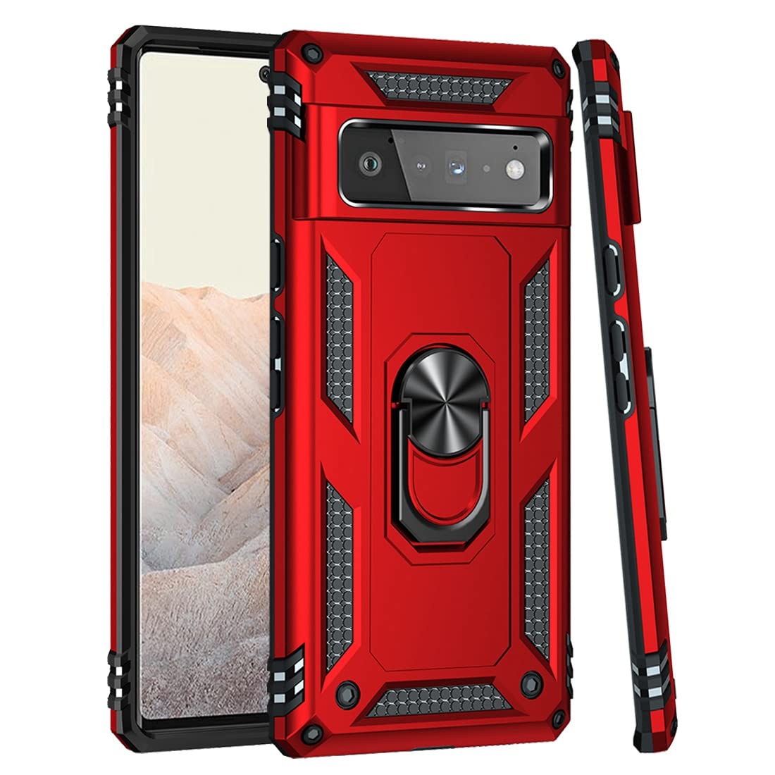 Zoeirc for Pixel 6 Pro Case,for Pixel 6 XL G8VOU Case, [Military Grade] Magnetic Car Ring Holder Mount Kickstand Protective Cover Case for Google