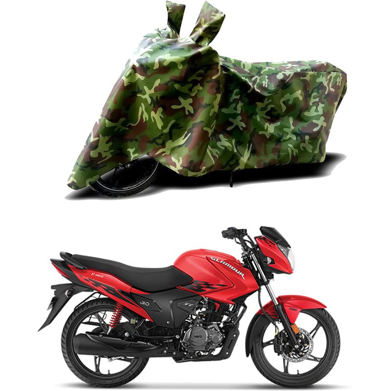 Image of 100% Water Resistant Full Bike Scooty Two Wheeler Body Cover Compatible for Hero Glamour /UV-Rays /Heat Protection /Birds Dropping /Scratchproof /Dust Proof /Waterproof /All Varients[Green MJ]