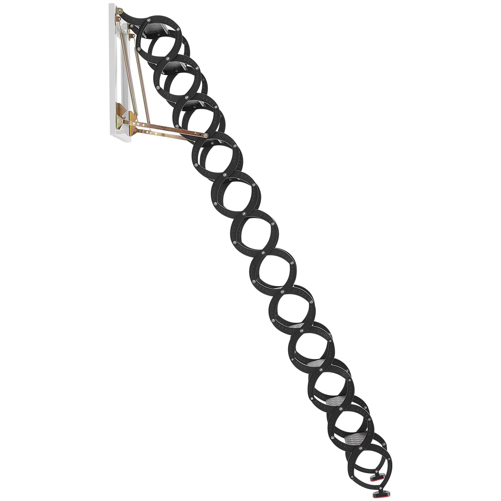 VEVOR Dachbodenleiter zur Wandmontage, Tragkraft 299,4 kg, passend für Deckenhöhen von 2,9 bis 3,05 m, 12-stufige Stahl-Scherentreppe mit Handläufen, für Dachböden, Garagen, Dächer, Keller
