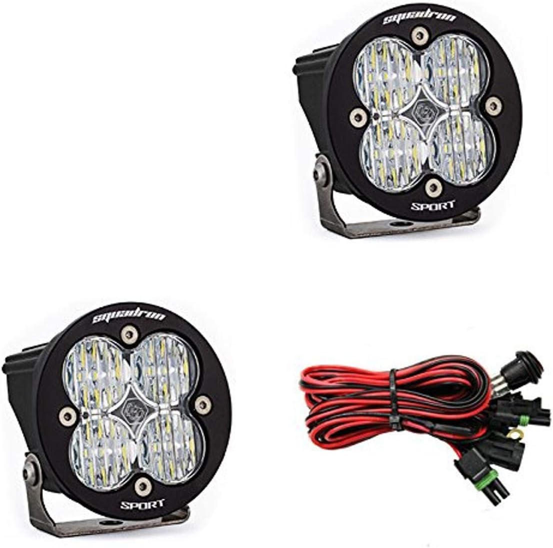 Baja Designs Squadron-R Sport Pair, Black LED Light Pods, Off Road Lights, Driving Headlights for Truck, SUV, UTV, Super Bright Driving/Combo Pattern, Waterproof, Black, Clear