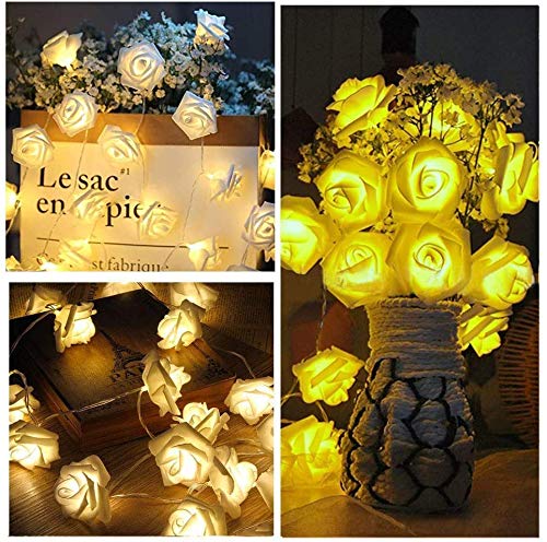 Ghirlanda luminosa a led di 10 rose bianche luce