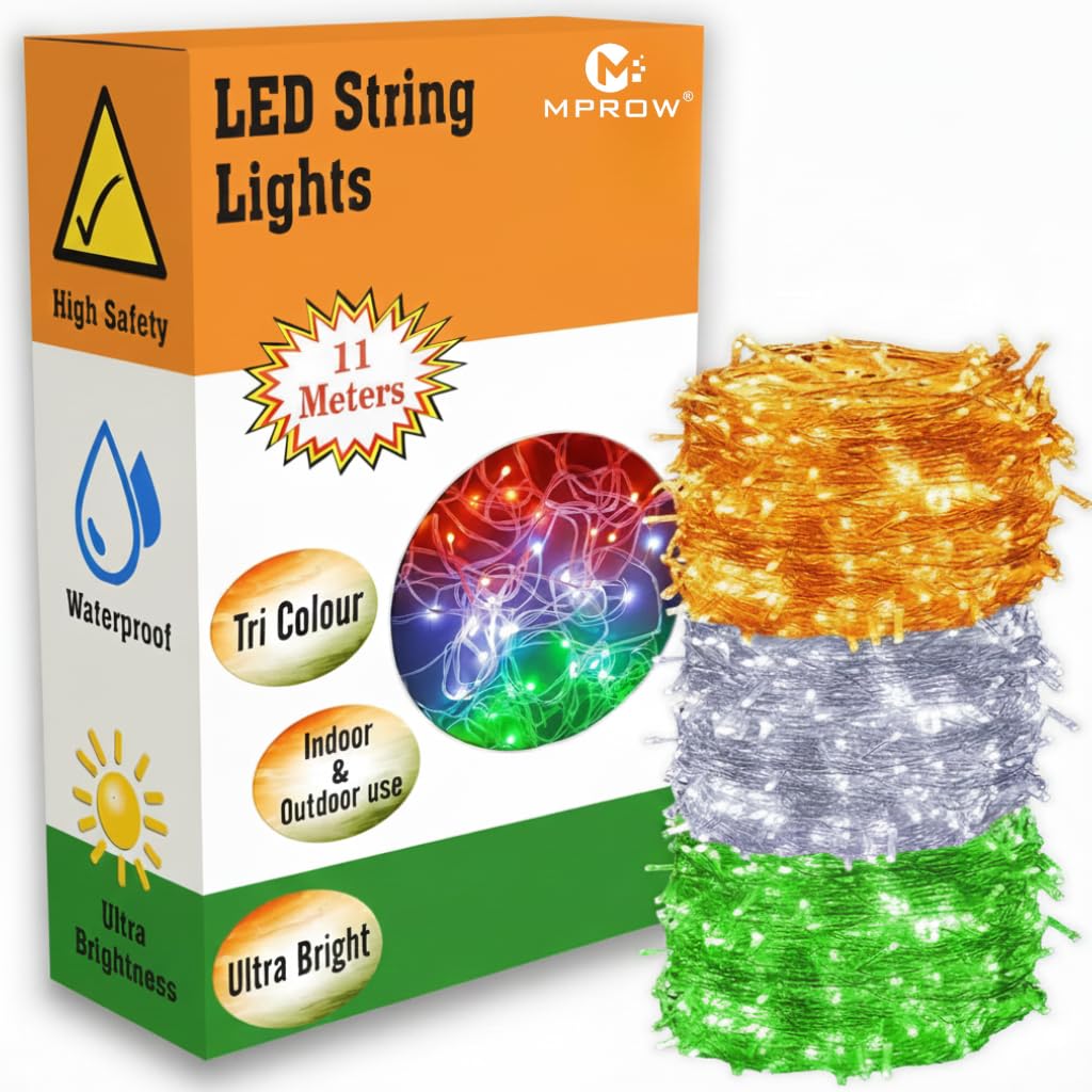 MPROW 11 Meter Decorative LED Pixel String Light | Plug Sourced | for Home, Outdoor, Diwali, Christmas, Wedding, Party, Festival, Balcony Décor (10, Tricolor)-image-0