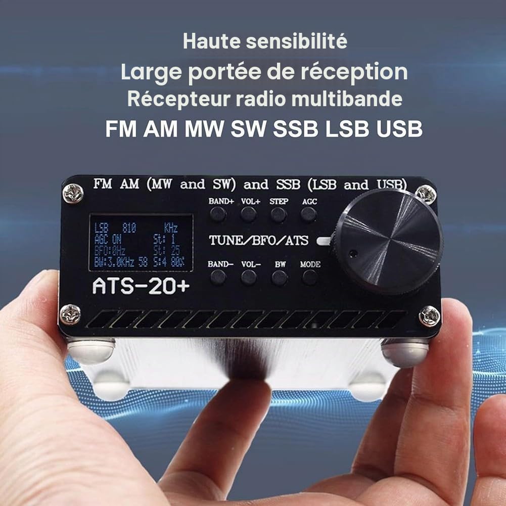 ATS-20+ Plus V2 SI4732 Récepteur radio pour DSP FM AM MW/SW SSB LSB USB multi-bande avec écran OLED, pour interface d'antenne SMA, batterie 3,6 V 800 mAh, chargement USB