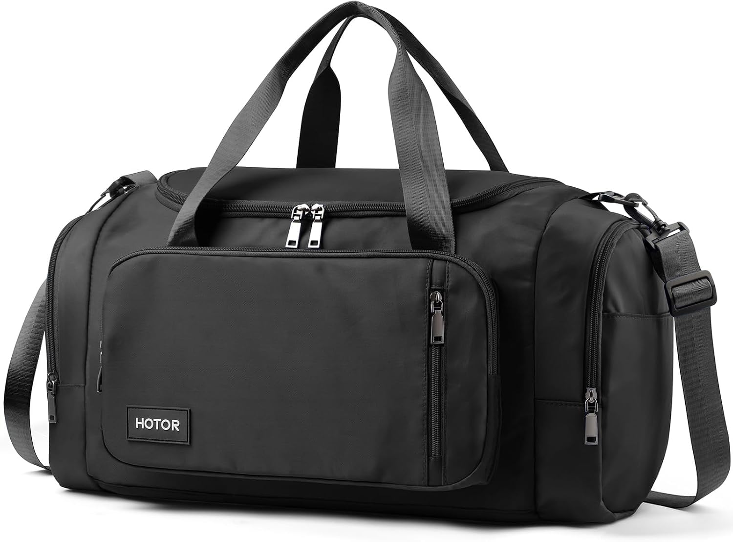 HOTOR Gym Bag, Duffle Bag with Shoe Compartment, Black 20.5x11x10.6 Inch