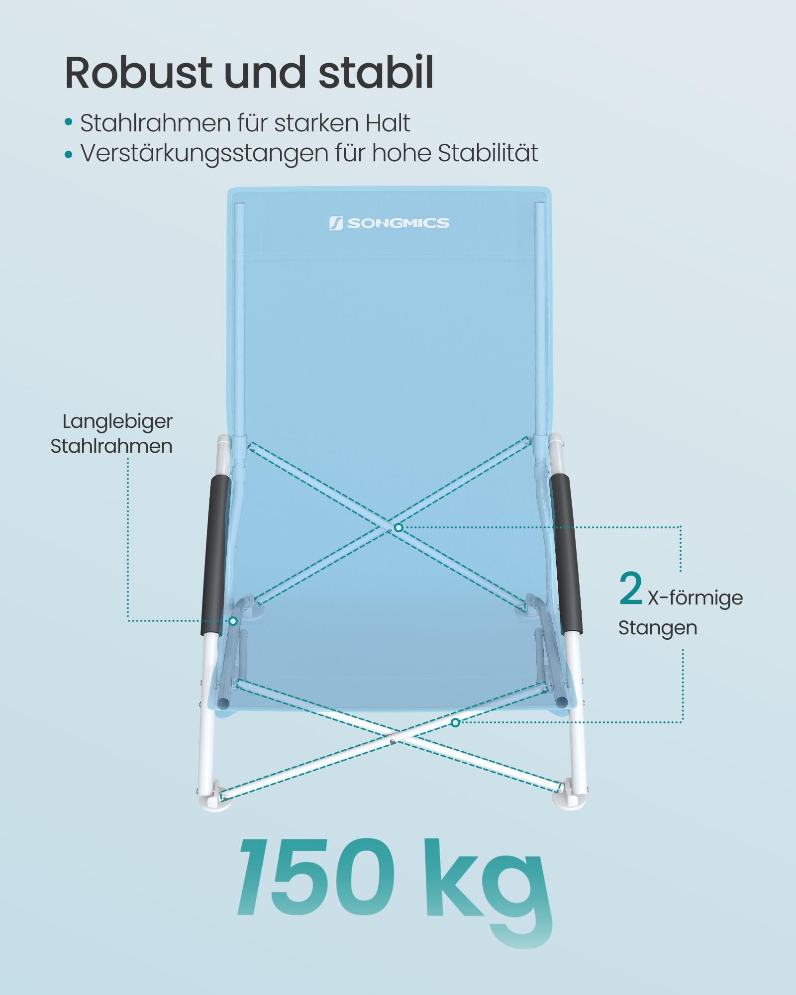 SONGMICS Strandstuhl mit hoher Rückenlehne, tragbarer Klappstuhl, klappbarer Campingstuhl, faltbar, leicht, komfortabel und hoch belastbar, Outdoor-Stuhl mit Tragetasche
