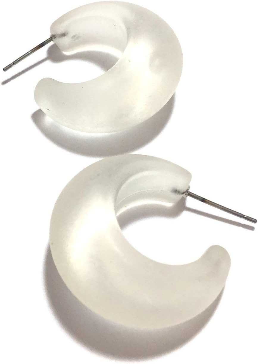 Clear Frosted Hoop Earrings | vintage frosted lucite snail shell hoops - SNL-CL-1