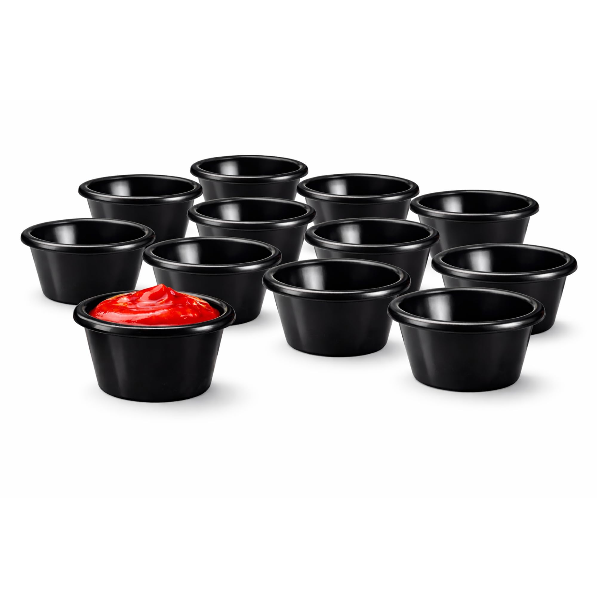bar@drinkstuff Black Melamine Ramekins – Pack of 12, 4 oz / 12 cl Sauce Pots, Durable Lightweight Serving Dishes, Dishwasher Safe, Perfect for Dips, Condiments & Desserts