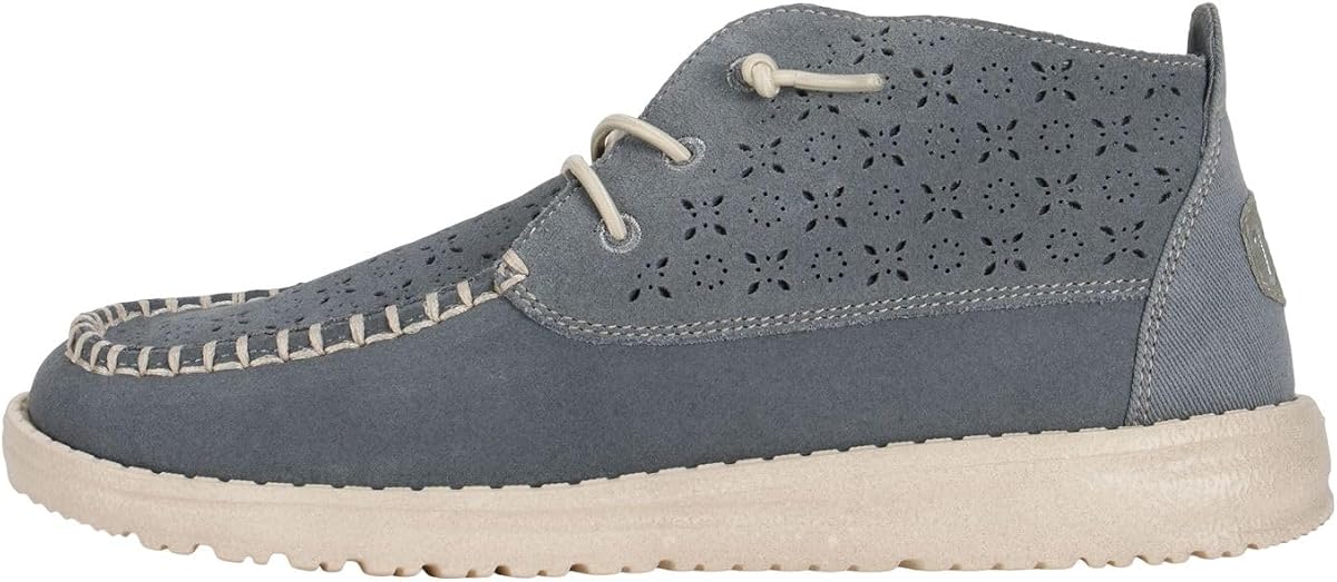 HEYDUDE Women's Wendy Mid Suede Boho Ankle Boot | Elastic Laces | Perforated Suede Upper, Removable Memory Foam Insole, Flex And Fold Outsole, Rounded Toe