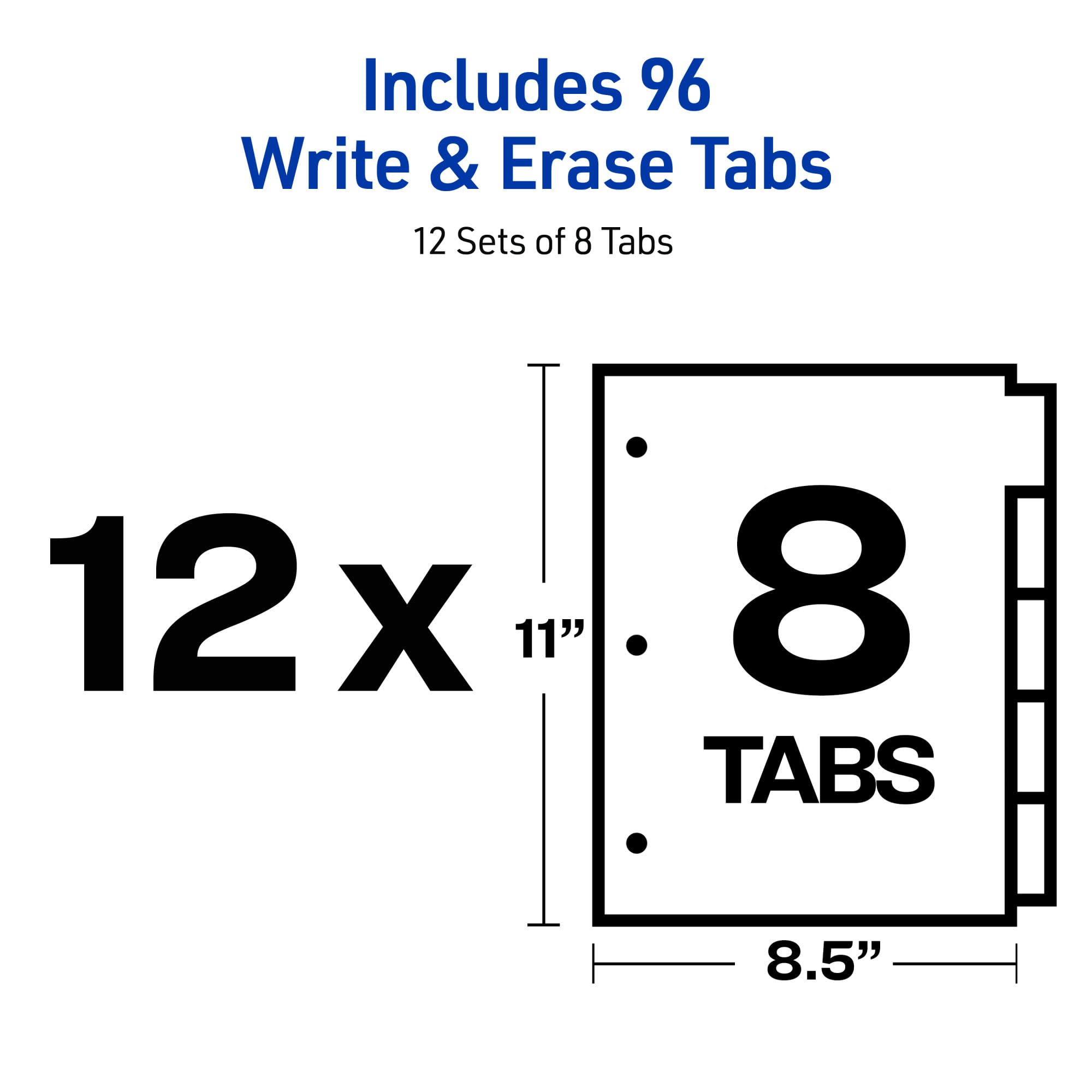 Avery Big Tab Write & Erase Trennblätter für 3-Ringordner, 8-Tab-Sets, mehrfarbig, 12 Sets (21950)