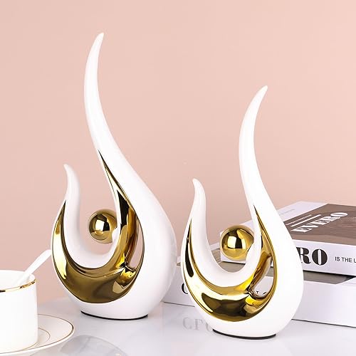 Vista 35 de XMGZQ Decoración verde azulado para el hogar, escultura de pareja verde y dorado, estatuas de cerámica verde, estatua de cerámica de arte abstracto