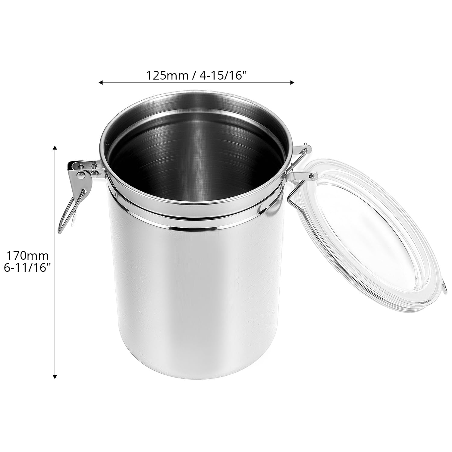 QWORK Juego de 4 recipientes de acero inoxidable de 68 onzas con tapas, recipientes herméticos de almacenamiento de alimentos para encimeras de cocina, tapas de abrazadera de bloqueo transparente,