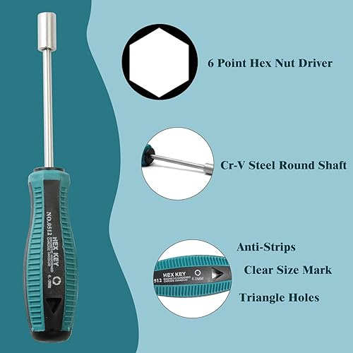 Miniatura 5 de Utoolmart Destornillador de llave de enchufe, destornillador de tuerca hexagonal de punta no magnética de 0.236 in, destornillador de tuerca