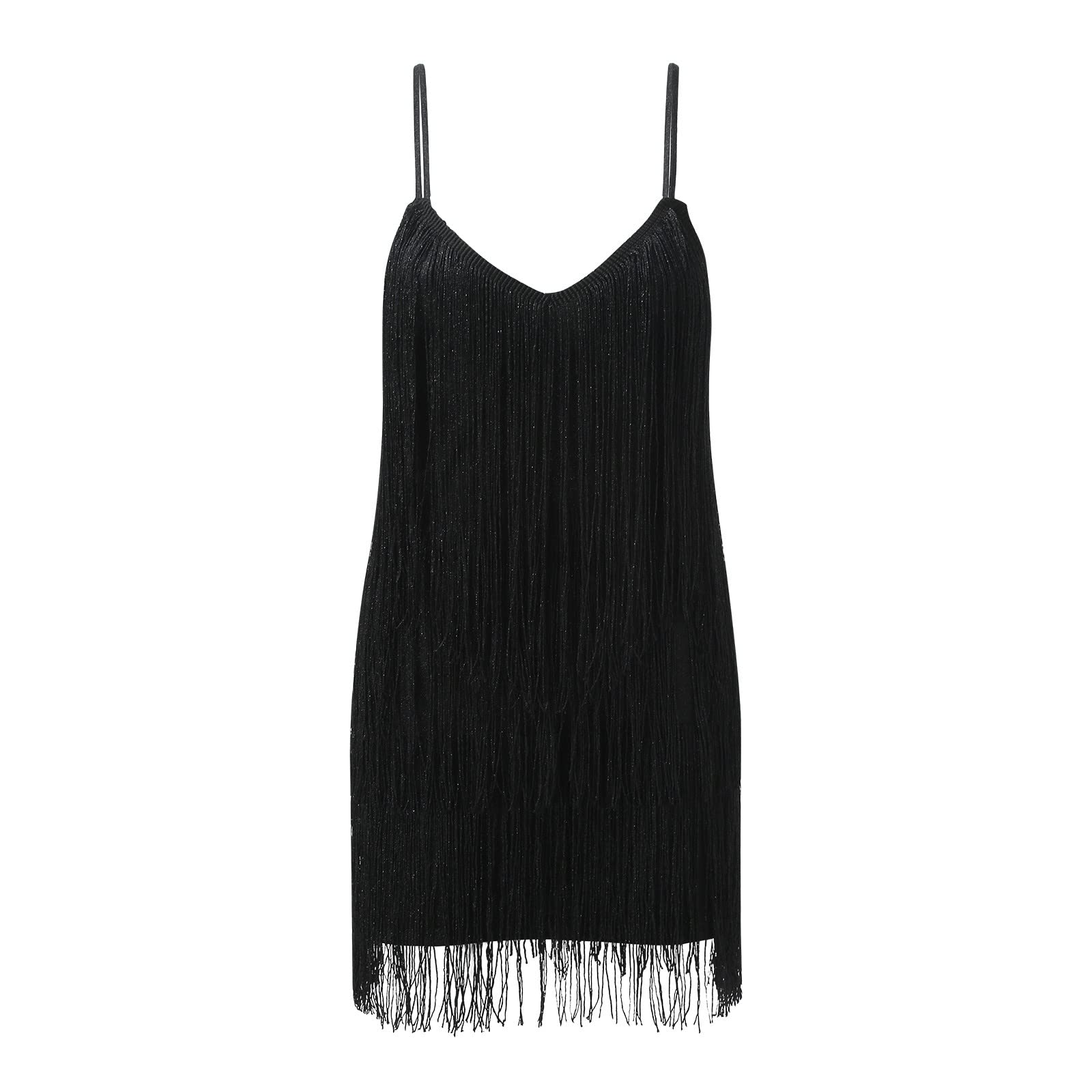Generic 1920er Jahre Kleid Frauen Damen Vintage Retro Flapper Gatsby Glitzer Pailletten Fransenkleid 1920er Hochzeit Party Charleston Kostüm Spaghettiträger Sexy Minikleid Kurz Latein Tanzkleid