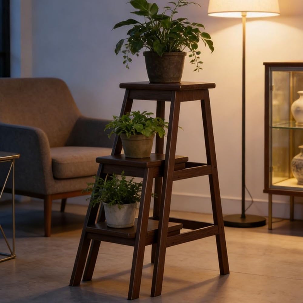 Solid Wood 3-Step Ladder Stool, Multifunctional High Stool for Small Space, Modern Portable Step Stool for Household, Office, Library, Kitchen, Bedroom(Natural)