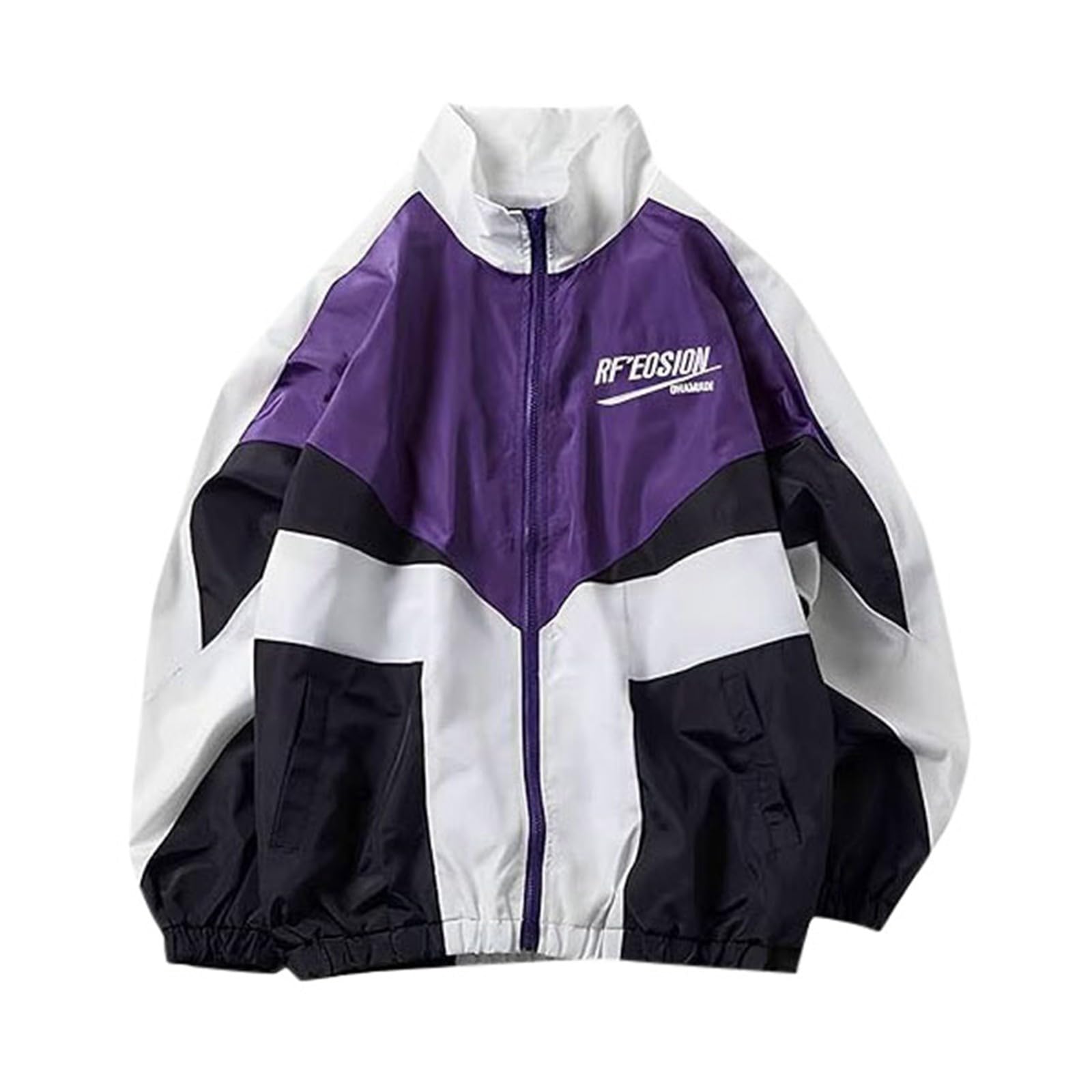 Generisch 2025 - Chaqueta retro de gran tamaño con estilo patchwork de colores, ropa deportiva casual vintage, cortavientos, chaqueta de abrigo para mujer