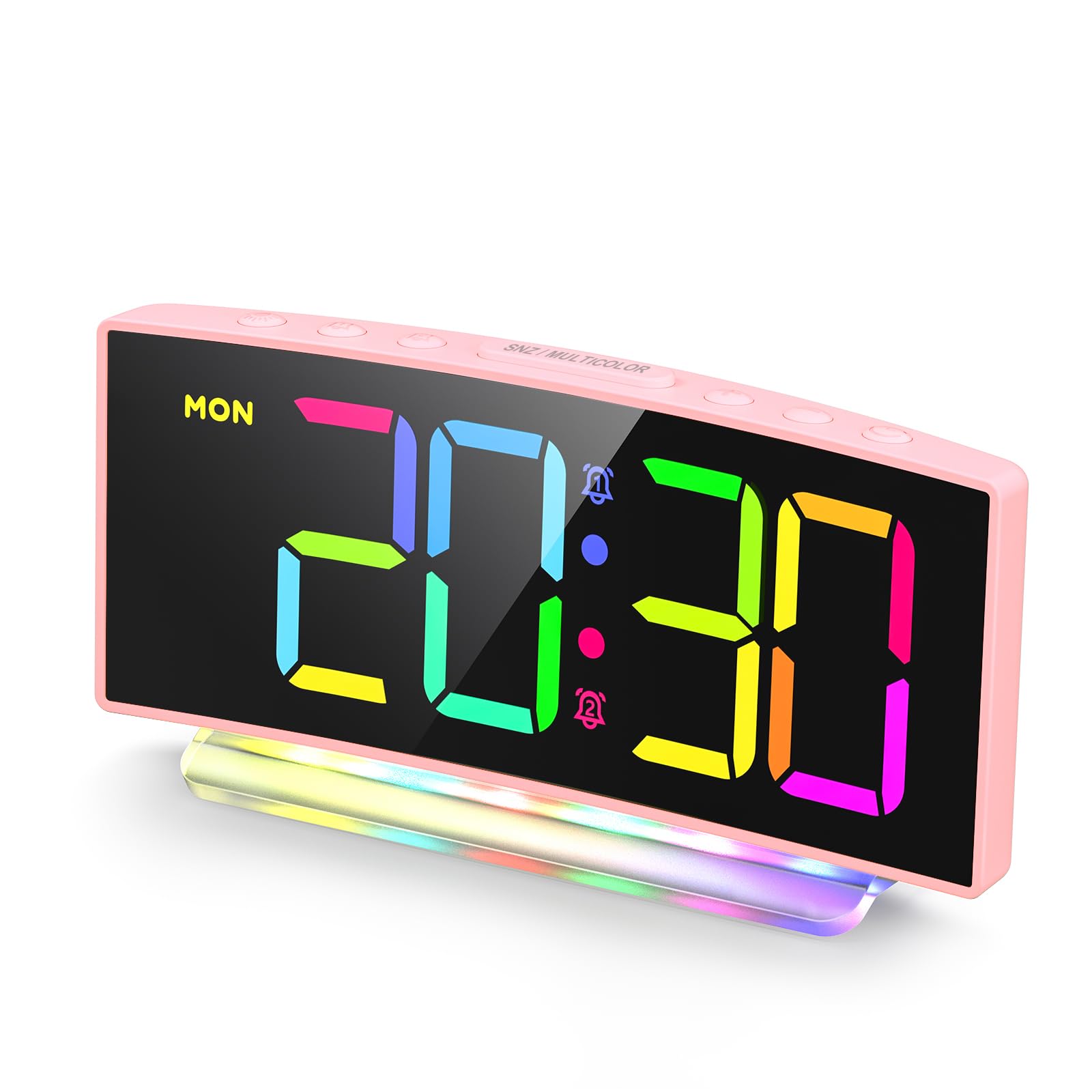 HERMIC Wecker, Wecker Digital LED mit 7 Farben RGB Nachtlicht, Netzbetrieben Digitalwecker mit 8 Farben Digitalanzeige, 2 Alarme, Snooze, 12/24h, Einstellbare Lautstärke und Helligkeit (inkl. Adapter)