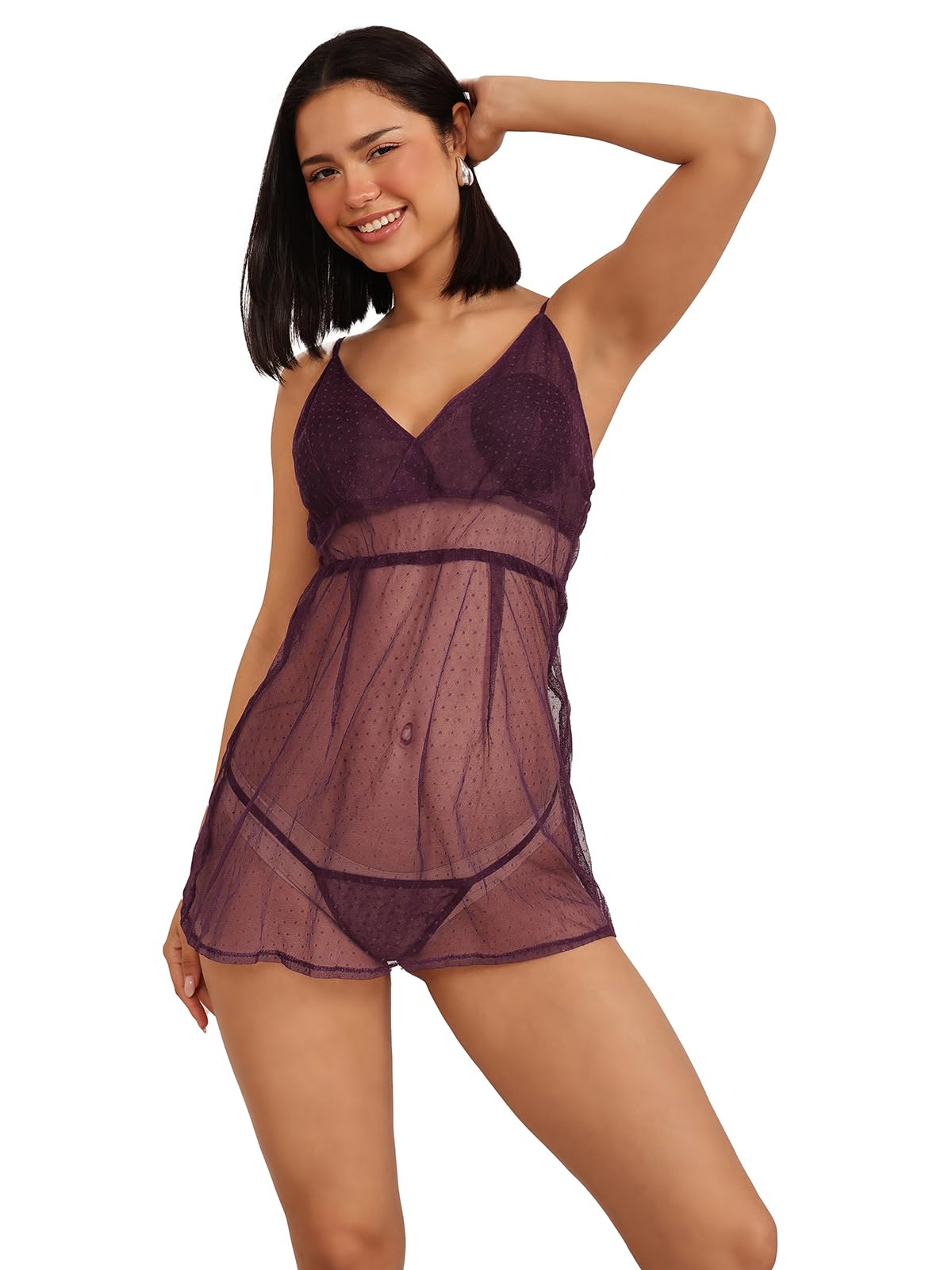 clovia Women's Lace Above The Knee Night Shirt-picture-21