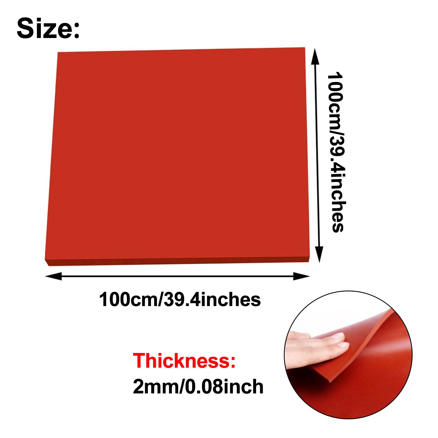 Tappetino Spesso Solido in Gomma Siliconica Rossa, Resistente alle Alte Temperature, Lato Lungo 39,4 Pollici, Tappetini Morbidi per Artigianato,Thickness 2mm