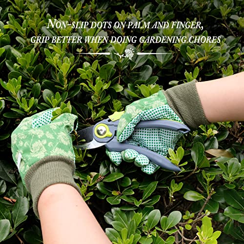 Colwelt Gardening Gloves For Women And Ladies, Lemon Floral Gardening Gloves With Soft Pvc Dots, Women Working Yard Gloves For Gardening, Weeding, Planting, Watering(4Pairs, Medium Size Fits Most) #TOP2