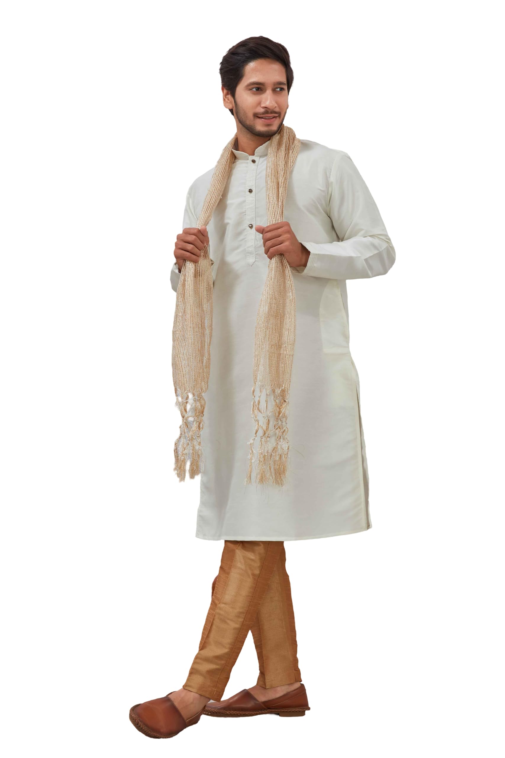 shreyanvi Indian Traditional Kurta Sherwani Zari Gold Dupatta Shawl Scarf For Men (Only Dupatta)-picture-14