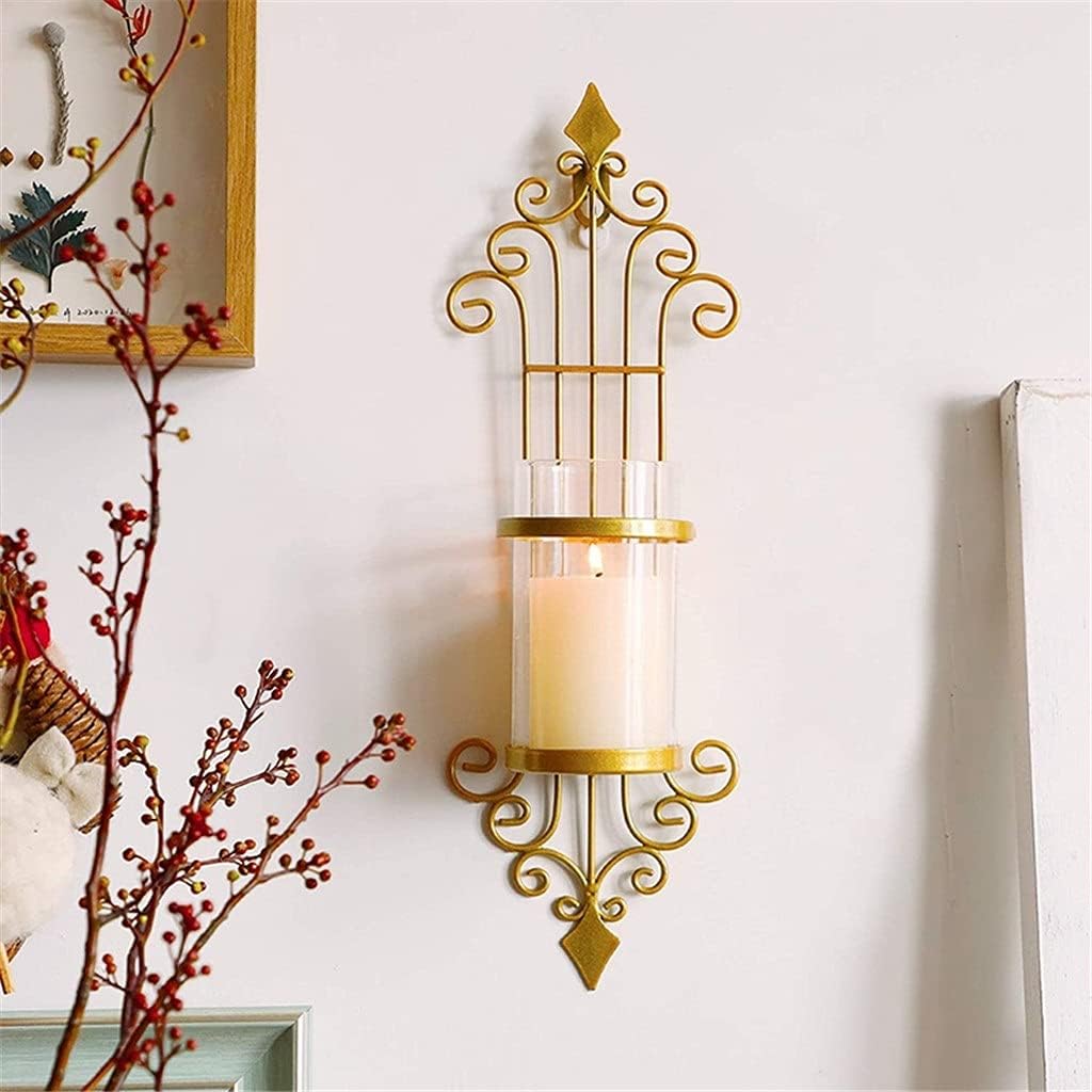2 Pcs Wall Sconce Candle Holder Antique-Style Golden Metal Wall Art Decorations for Living Room Bathroom Dining Room