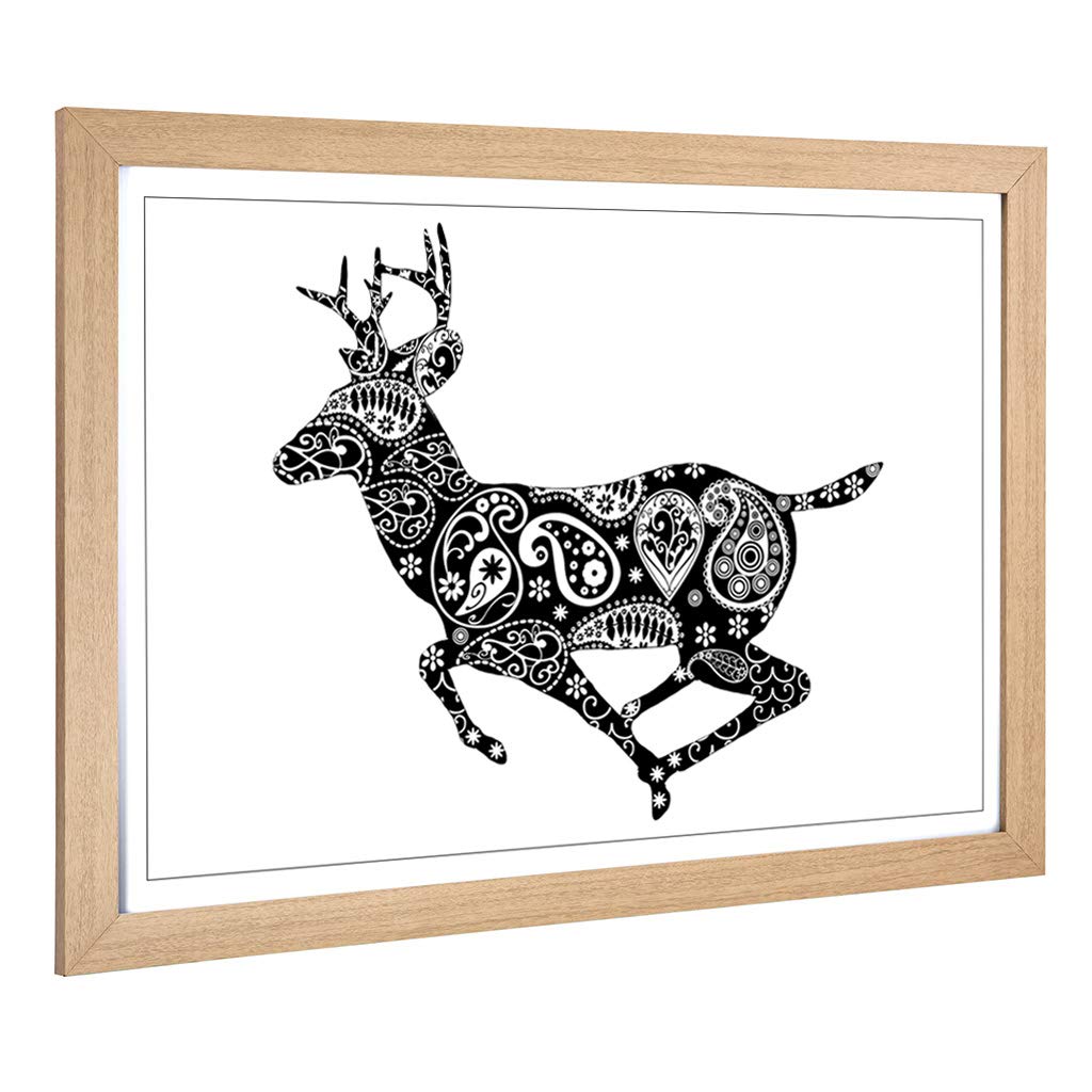 Big Box Art Framed Print of Stag Paisley Design | Wall Art Picture | Home Decor for Kitchen, Living, Dining Room, Lounge, Bedroom, Hallway, Office, Oak, A2 / 24.5x18 Inch / 62x45cm