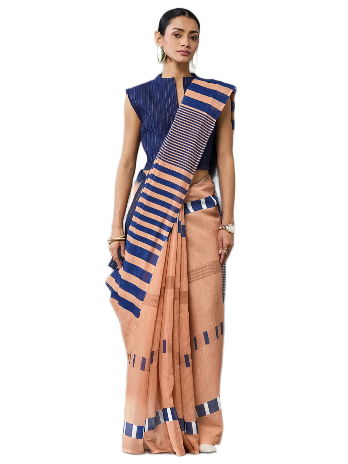 siril Women's Cotton Linen Printed Saree with Unstitched Blouse Piece-picture-25