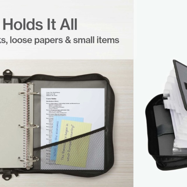 Zipper Binder With Shoulder Strap - 3 Ring Binder Holds 500 Sheets, Water-Resistant, Multiple Pockets (Cherry Blue Bow)