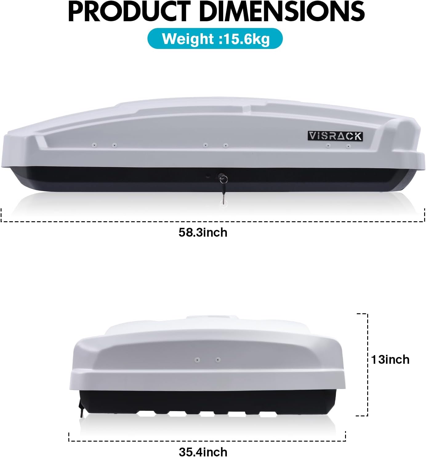 Hard Shell Rooftop Cargo Carrier with 2 Sides Lock Design, Large Capacity Universal Rooftop Cargo Box, 15.5 Cu.ft, 58" L * 35" W * 13" H, White