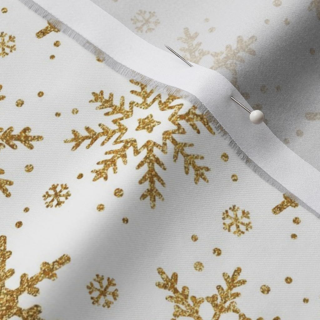 Spoonflower Fabric - Snowflake Gold Scale Christmas Snow Willow Winter Printed on Organic Cotton Sateen Fabric by The Yard - Sewing Quilting Apparel Home Decor