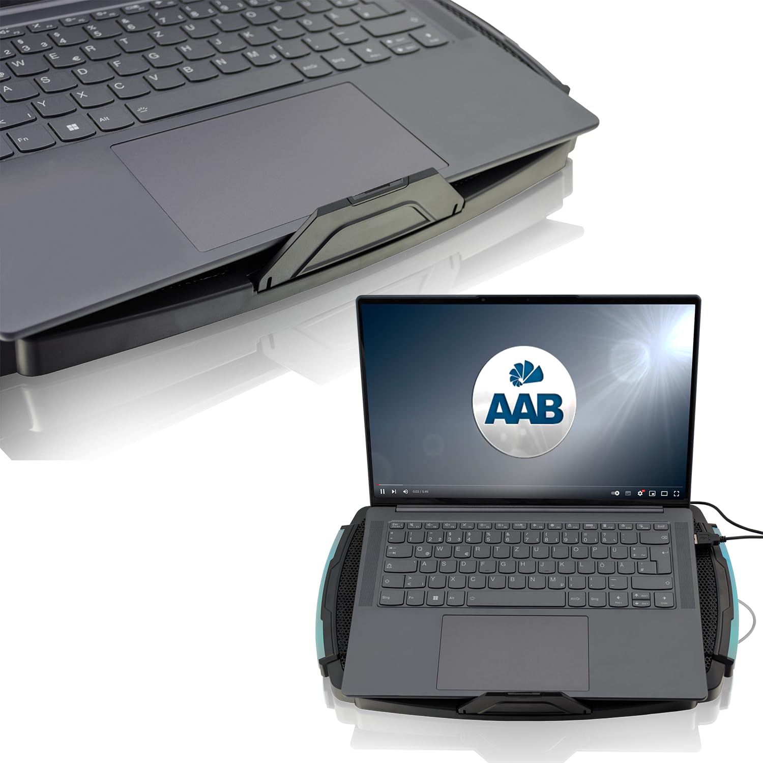 AABCOOLING VELA -Podstawka Chłodząca do Laptop-ów Gamingowych 10-17", 3 Ciche, Wydajne Wentylatory LED - Podświetlenie RGB, Nóżki Zwiększające Wysokość i Kąt, Lekkie i Wydajne Chłodzenie Podkładka