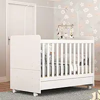 Berço Americano 3 em 1 com Colchão Incluso e Rodízios Bambino Multimóveis Branco