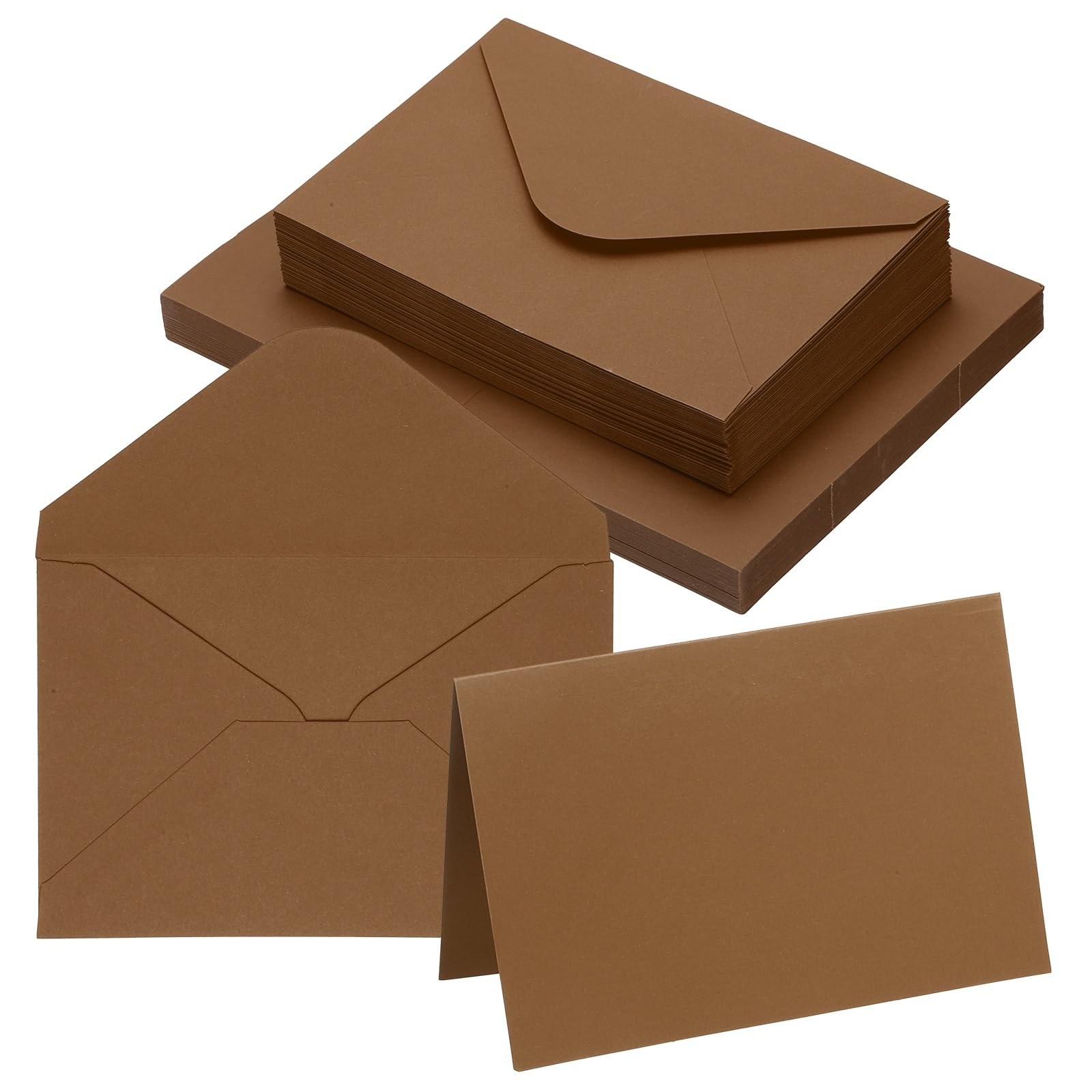 PATIKIL 10x15cm Blank Greeting Card and Envelopes, 50Sets Half Fold Note Cards and Envelope Folded Right Angles Cardstock Greeting Card for Wedding Birthday Party Invitations, Light Coffee