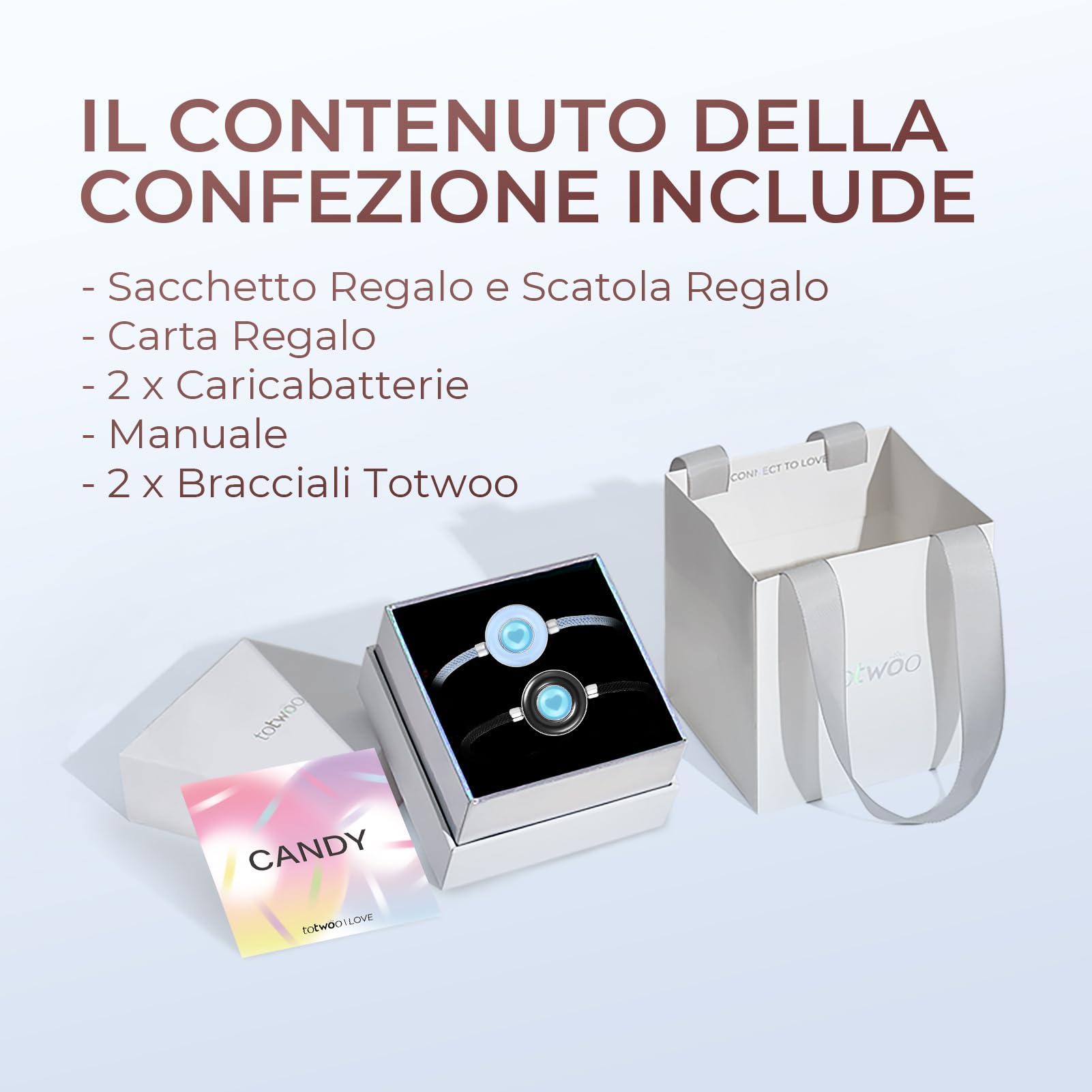 TOTWOO Braccialetti per Coppie con Collegamento Bluetooth Uno a Uno tramite App, Luci e Vibrazione al Tocco – Regalo Romantico per Relazioni a Distanza, in Acciaio Inossidabile 316
