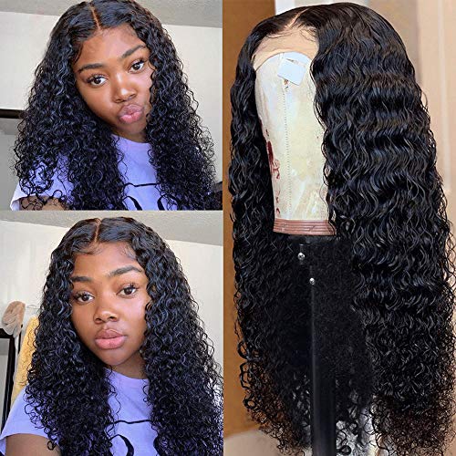 Vogeen Unprocessed Deep Wave Brazilian Virgin Hair Wigs for Black Women 150% Density With Baby Hair Glueless Curly Lace Front Wigs 100% Human Hair Free Part Natural Color