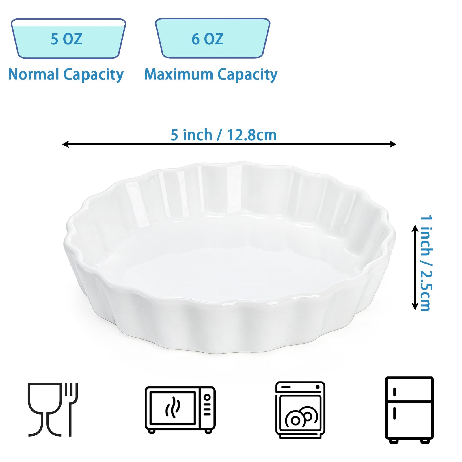 Foraineam Juego de 8 piezas de porcelana poco profunda Ramekins, 5 onzas de crema Brulee Ramekin Platos redondos para hornear Ramekins Set