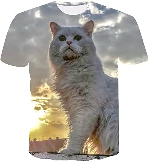 FENGJIAREN White Catprint T-Shirt - Super Soft Crew Neck Moisture Wicking Active Athletic Shirts Sport Tops, Undershirts Running Workout Fast-Drying Men'S T Shirt